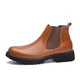 Stilvolle Chelsea Boots für Herren Chelsea-Stiefel for Herren, runde Kappe, einfach, glänzendes Leder, tragbar, rutschfest, wasserdicht, rutschfest, modisch, klassisch ( Color : Braun , Size : 44 EU )