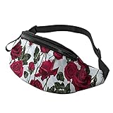 MGCEDLTD Gürteltasche mit roten Rosen, für Damen und Herren, verstellbare Hüfttasche mit Kopfhörer-Hüfttasche, siehe abbildung, As Shown