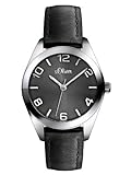 s.Oliver Damen-Armbanduhr XS Analog Quarz Leder SO-2769-LQ, schwarz