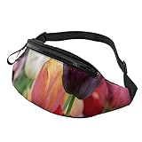 OUCSSDLTD Gürteltasche mit bunten Tulpen und Blumen, für Damen und Herren, verstellbare Hüfttasche mit Kopfhörer-Hüfttasche, siehe abbildung, As Shown