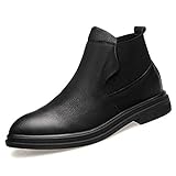 QIANG Chelsea Boots for Männer lässig Stiefeletten Comfort Mikrofaser Leder Pull auf Spitzschuh rutschfeste elastische Verschleißfeste HUN (Color : Black, Size : 39 EU)