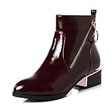 TOOPYW Damen Buckle Schmücken Stiefel Spiegel Ledernähte Plattform Boots Seitlicher Reißverschluss Ankle Stiefel,Wine red,42 EU