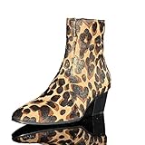 COWSDELLA Herren Chelsea Boots Glitterimg Leopard Design Lederstiefel Westernstiefel für Männer mit Pointed Toe CD-JY055-13-R